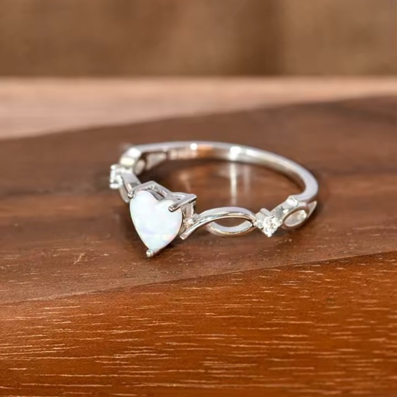 Jewelry - Opal Heart Silver Tone Ring